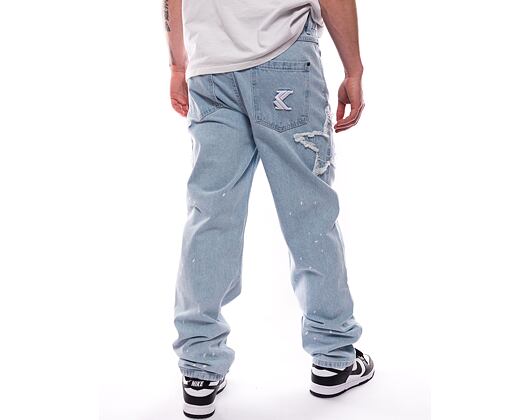 Džíny Karl Kani OG Baggy Five Pocket Paintsplatter Denim Bleached blue/white
