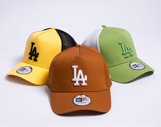 Kšiltovka New Era 9FORTY A-Frame Trucker MLB League Essential Los Angeles Dodgers Caramel Brown / Wh