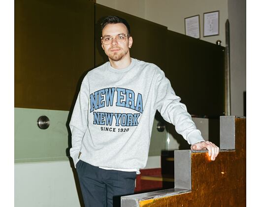 Mikina New Era Arch Graphic Crewneck Heather Grey / Copen Blue
