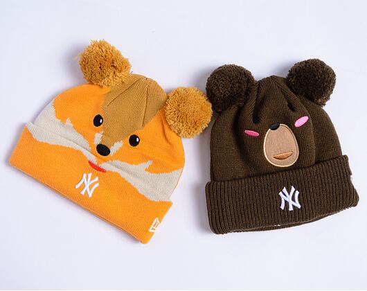 Dětský kulich New Era - Medium Knit Animal Pom Beanie - NY Yankees - Rust