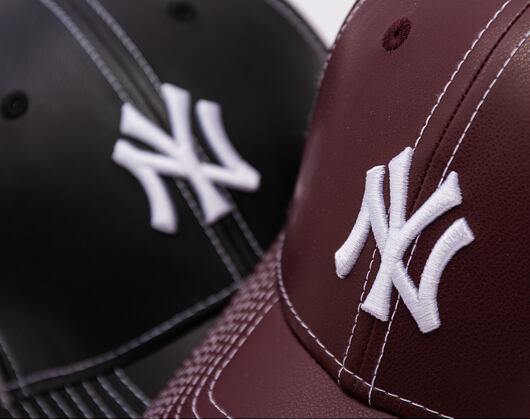 Dámská Kšiltovka New Era - MLB Contrast Stitch PU Leather 9FORTY - NY Yankees - Burgundy / White