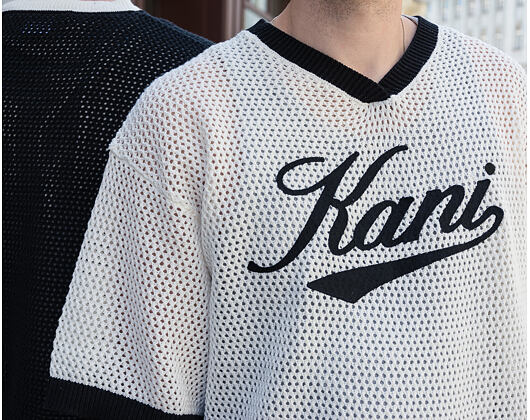 Triko Karl Kani - Cursive Varsity Crochet Boxy T-Shirt - White