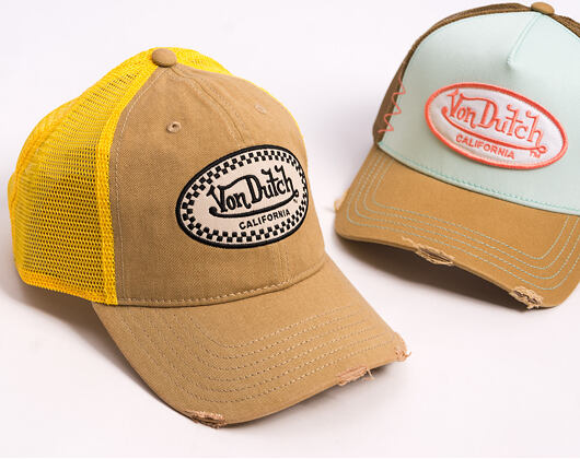 Kšiltovka Von Dutch - Baseball Cap - California Patch - Tan / Yellow