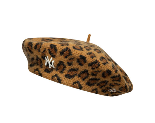 Dámský Baret New Era - MLB Leopard Beret - NY Yankees - Stone / Black
