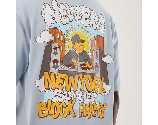 Triko New Era - Branded Block Party Graphic Oversized Tee - Sky Blue