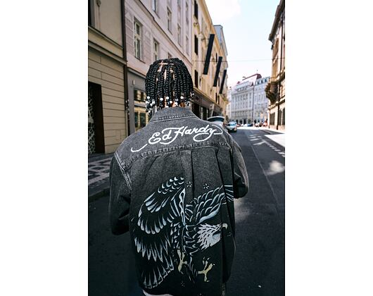 Košile Ed Hardy - Mens Eagle And Stars Relaxed Denim Shirt - Black