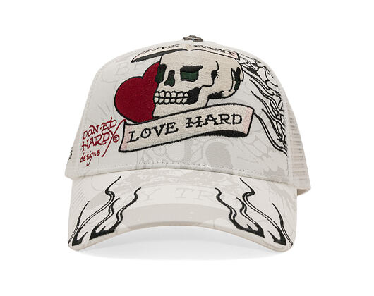 Kšiltovka Ed Hardy - Unisex Live Fast Love Hard 5 Panel Trucker Cap - White