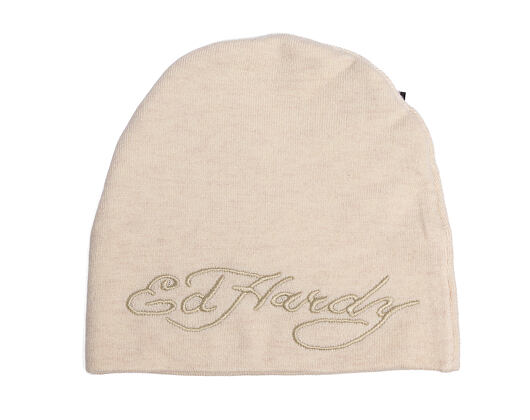 Kulich Ed Hardy - Unisex Skull Vegan Leather Applique Beanie - Black