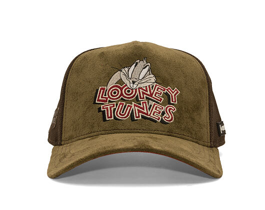 Kšiltovka Capslab - Looney Tunes Trucker - Bugs Bunny Logo Peek Suede - Olive / Brown