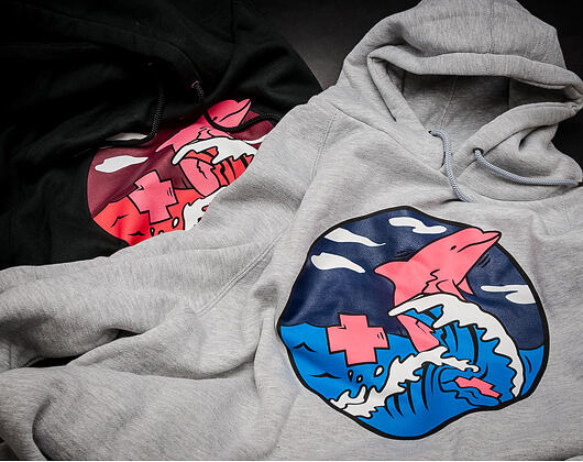 Mikina s kapucí Pink Dolphin Splash Wave Hoodie Heather Grey
