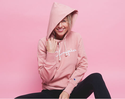 Dámská Mikina S Kapucí Champion Embroidered Logo Hooded Sweatshirt Pink 110034-RTN