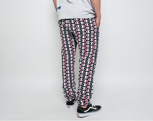 Tepláky Champion Elastic Cuff Pants All Over Logo Dark Navy