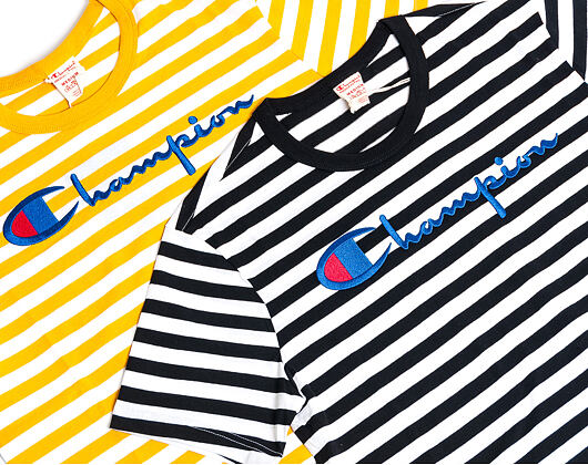 Triko Champion Crewneck T-Shirt Classic Logo Stripe Mustard Yellow/White 210972 YM001