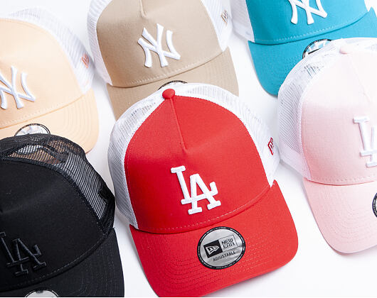 Kšiltovka New Era 9FORTY A-Frame Trucker Los Angeles Dodgers League Essential Scarlet/White