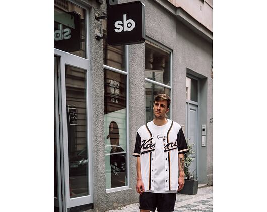 Dres Karl Kani Varsity Block Baseball Shirt White/Black/Orange - 6035404