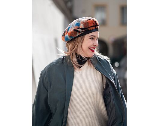 Baret Kangol Faux Fur Beret Fiery Orange Plaid K4369-FO789