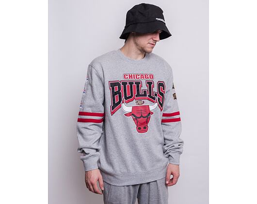 Mikina Mitchell & Ness All Over Print Fleece Crew Chicago Bulls Grey Heather