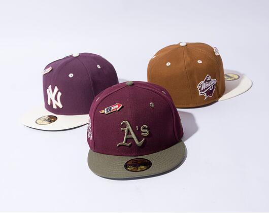 Kšiltovka New Era 59FIFTY MLB WS Sidepatch Trail Mix Oakland Athletics Frosted Burgundy