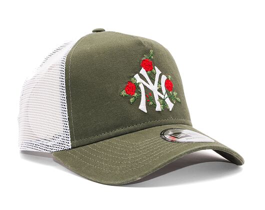 Kšiltovka New Era 9FORTY A-Frame Trucker MLB Flower New York Yankees New Olive