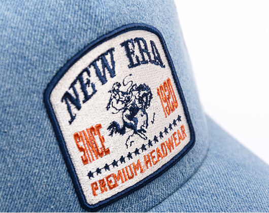 Kšiltovka New Era - Western Rodeo Denim Patch 9FORTY Trucker - Sky Blue / Navy