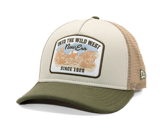 Kšiltovka New Era - Branded Wild West Patch 9FORTY M-CROWN A-Frame Trucker - New Olive / Stone