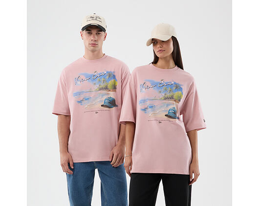 Triko New Era - Branded Beach Graphic Oversized Tee - Pink Rouge
