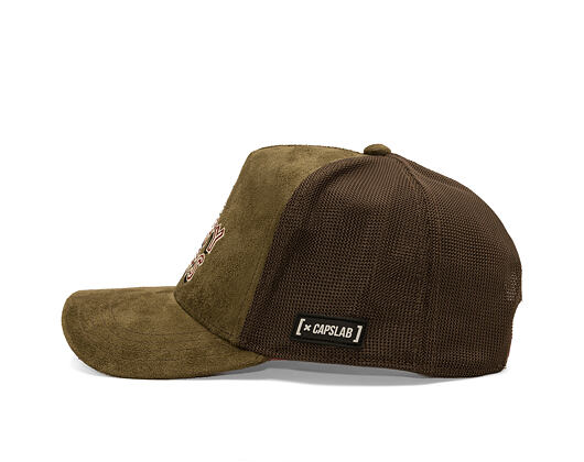 Kšiltovka Capslab - Looney Tunes Trucker - Bugs Bunny Logo Peek Suede - Olive / Brown