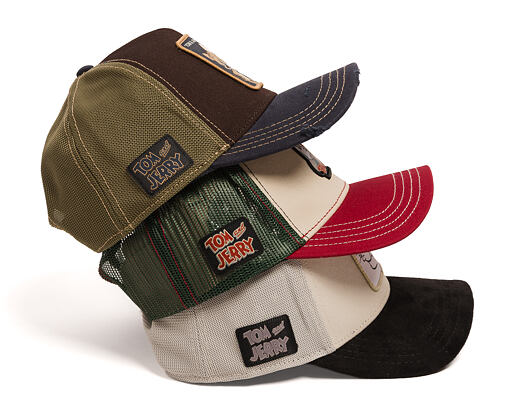 Kšiltovka Capslab - Tom & Jerry Trucker - Tom Line Art Suede Visor - Off White / Black