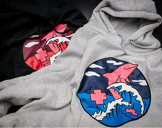 Mikina s kapucí Pink Dolphin Splash Wave Hoodie Heather Grey