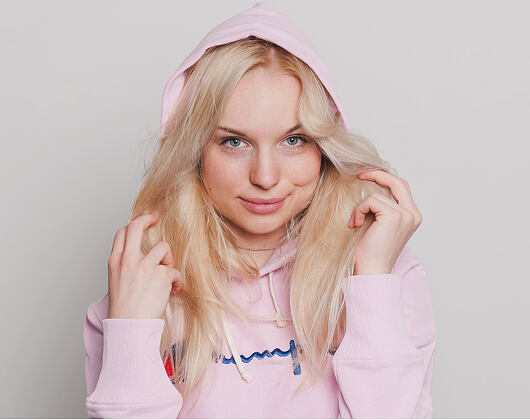 Dámská Mikina Champion Hooded Sweatshirt Classic Logo Embroidered Pink