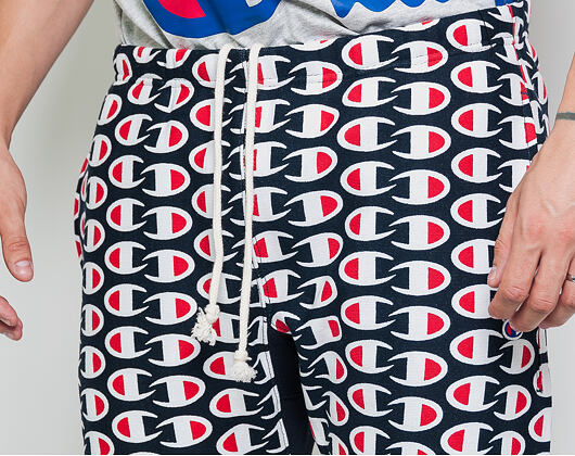 Tepláky Champion Elastic Cuff Pants All Over Logo Dark Navy