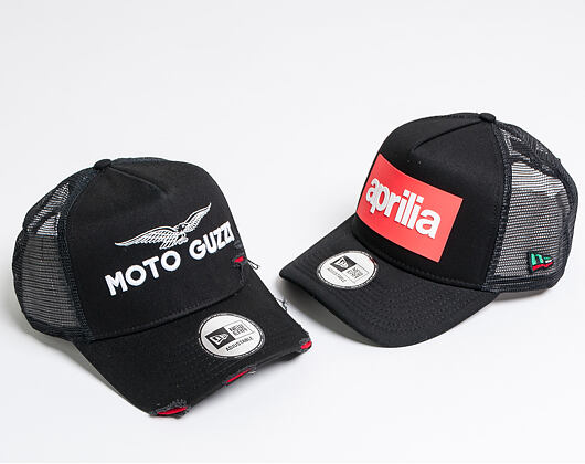Kšiltovka New Era 9FORTY A-Frame Trucker Motto Guzzi Piaggio Worn Black Snapback