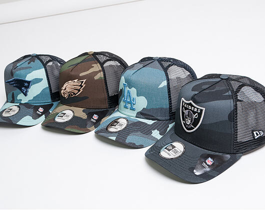 Kšiltovka New Era A-Frame Trucker New England Patriots Camo Essential Navy Camo Snapback