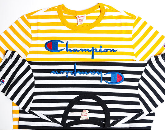Triko Champion Crewneck T-Shirt Classic Logo Stripe Mustard Yellow/White 210972 YM001