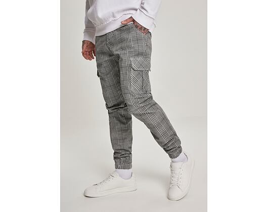 Kalhoty Urban Classic TB3138 AOP Glencheck Cargo Jog Pants White/Black