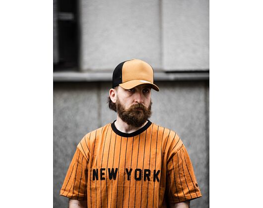 Triko New Era Oversized New York Pinstripe Tee Toffee / Black