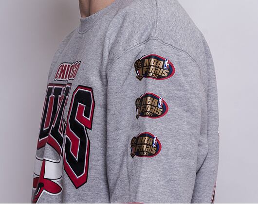 Mikina Mitchell & Ness All Over Print Fleece Crew Chicago Bulls Grey Heather