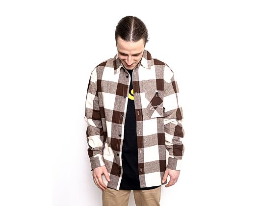 Košile Karl Kani 6023529 KK Chest Signature Flannel Shirt Cream/Brown KM214-053-1