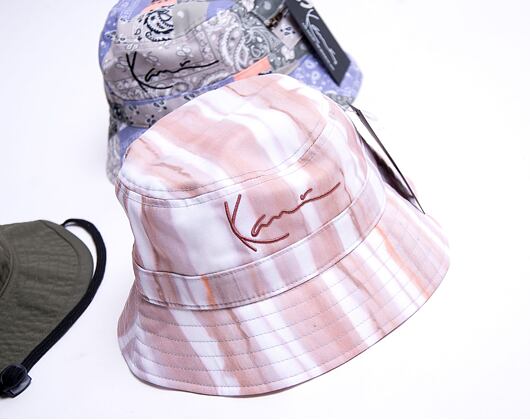 Klobouk Karl Kani Signtaure Tie Dye Stripe Bucket Hat light sand/taupe