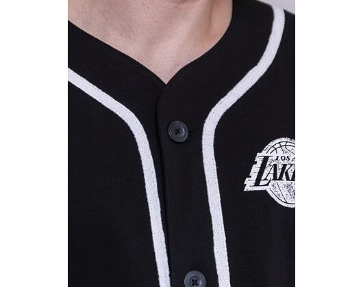 Triko New Era Distressed Logo Button Up Tee Los Angeles Lakers Black
