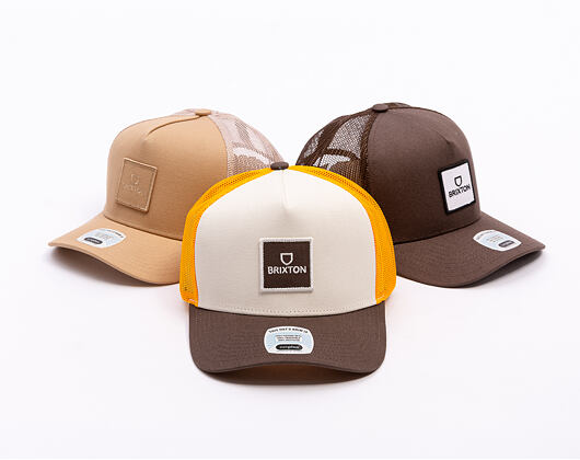 Kšiltovka Brixton - Alpha Block X C Mp Mesh Cap - Golden Glow/Off White/Deep Brown