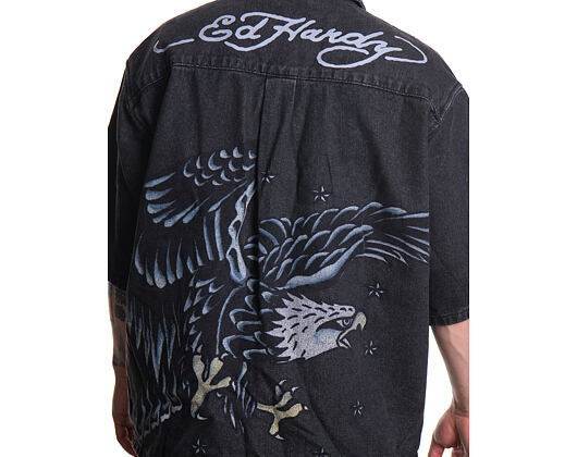Košile Ed Hardy - Mens Eagle And Stars Relaxed Denim Shirt - Black