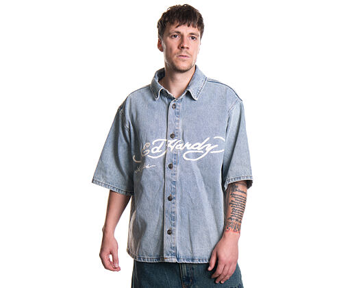 Košile Ed Hardy - Mens Eagle And Stars Relaxed Denim Shirt - Bleach