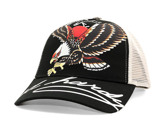 Kšiltovka Ed Hardy - Unisex Soaring Eagle Ed Hardy Script 5 Panel Cap - Black/Blue Wash