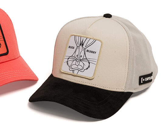 Kšiltovka Capslab - Looney Tunes Trucker - Bugs Bunny Line Art Suede Visor - Off White / Black