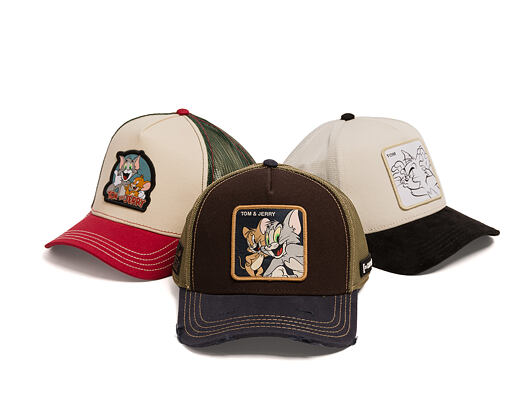 Kšiltovka Capslab - Tom & Jerry Trucker - Best Buddies Distressed Patch - Brown / Olive