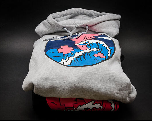 Mikina s kapucí Pink Dolphin Splash Wave Hoodie Heather Grey