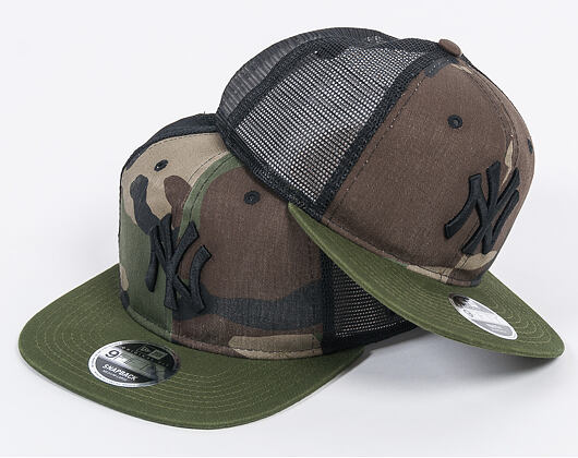 Kšiltovka New Era Trucker Washed Camo New York Yankees 9FIFTY Woodland Camo Snapback