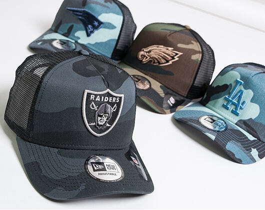 Kšiltovka New Era A-Frame Trucker New England Patriots Camo Essential Navy Camo Snapback