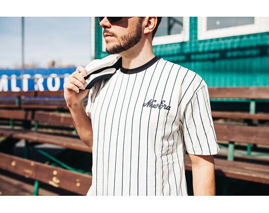 Triko New Era Pinstripe Oversized Tee Off White / Navy